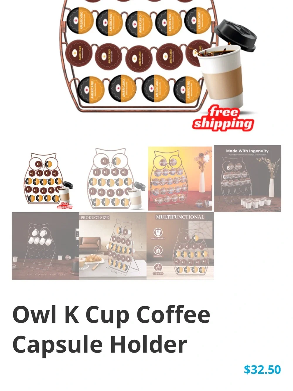 Metal Owl K-Cup stand/ scarf, necklace, whatever organizer